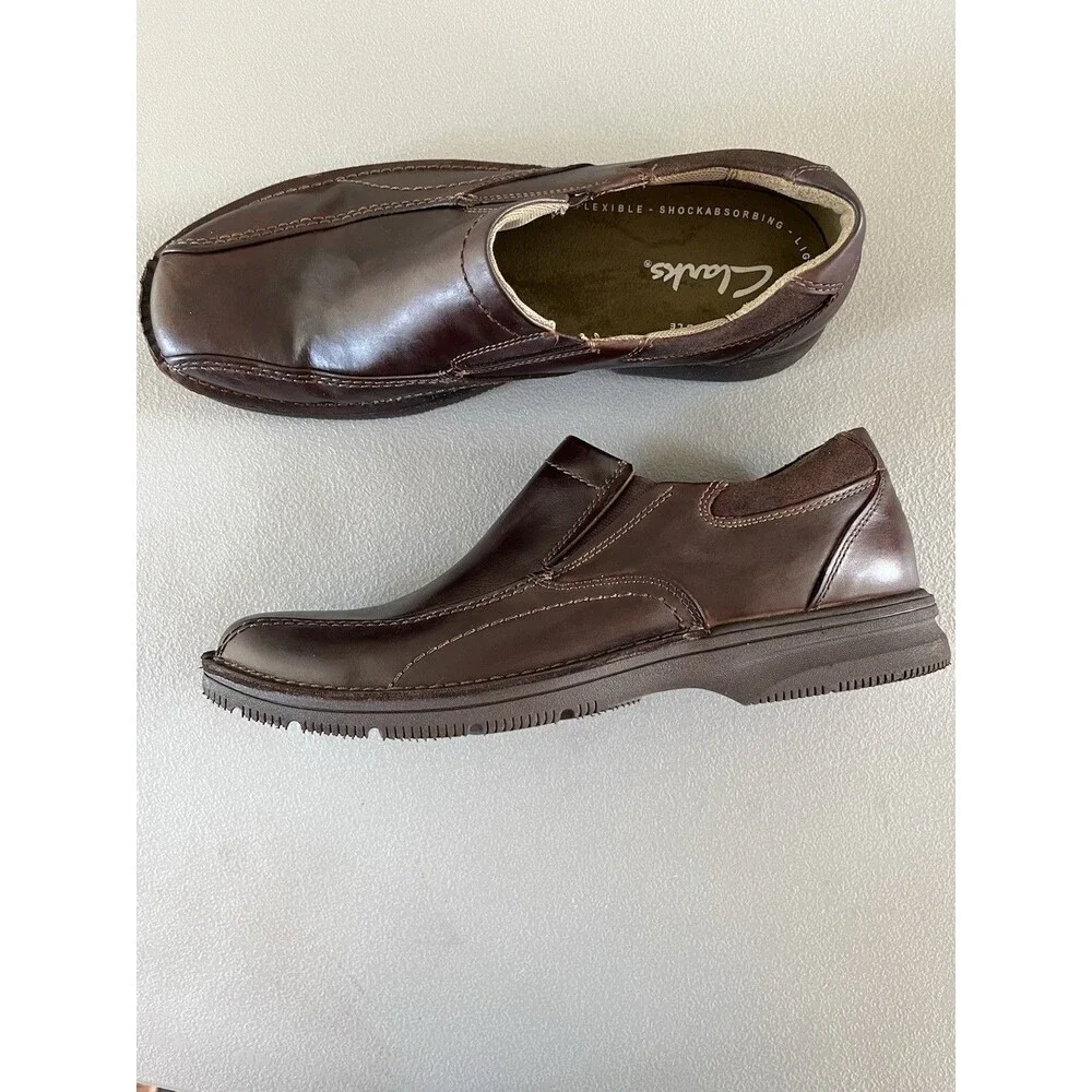 Clarks Men’s Leather Slip On Comfort Loafers Shoes Size 11M Brown Dad Normcore